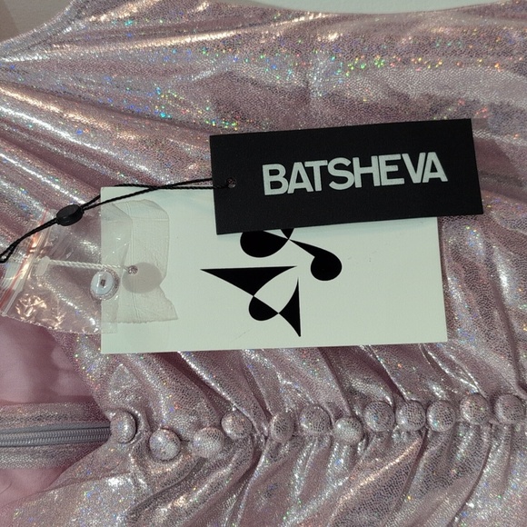 Batsheva Designer Shimmery Metallic Pink flutter sleeve sweetheart Dress size8/4 - Picture 6 of 15